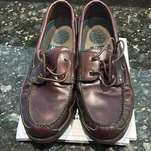Bass Brown Leather Boat Shoes with Moccasin Construction